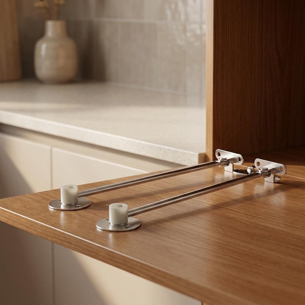 2 Pieces Heavy Duty Kitchen Cabinet Door Hinges, Lid Bracket with Metal Latching