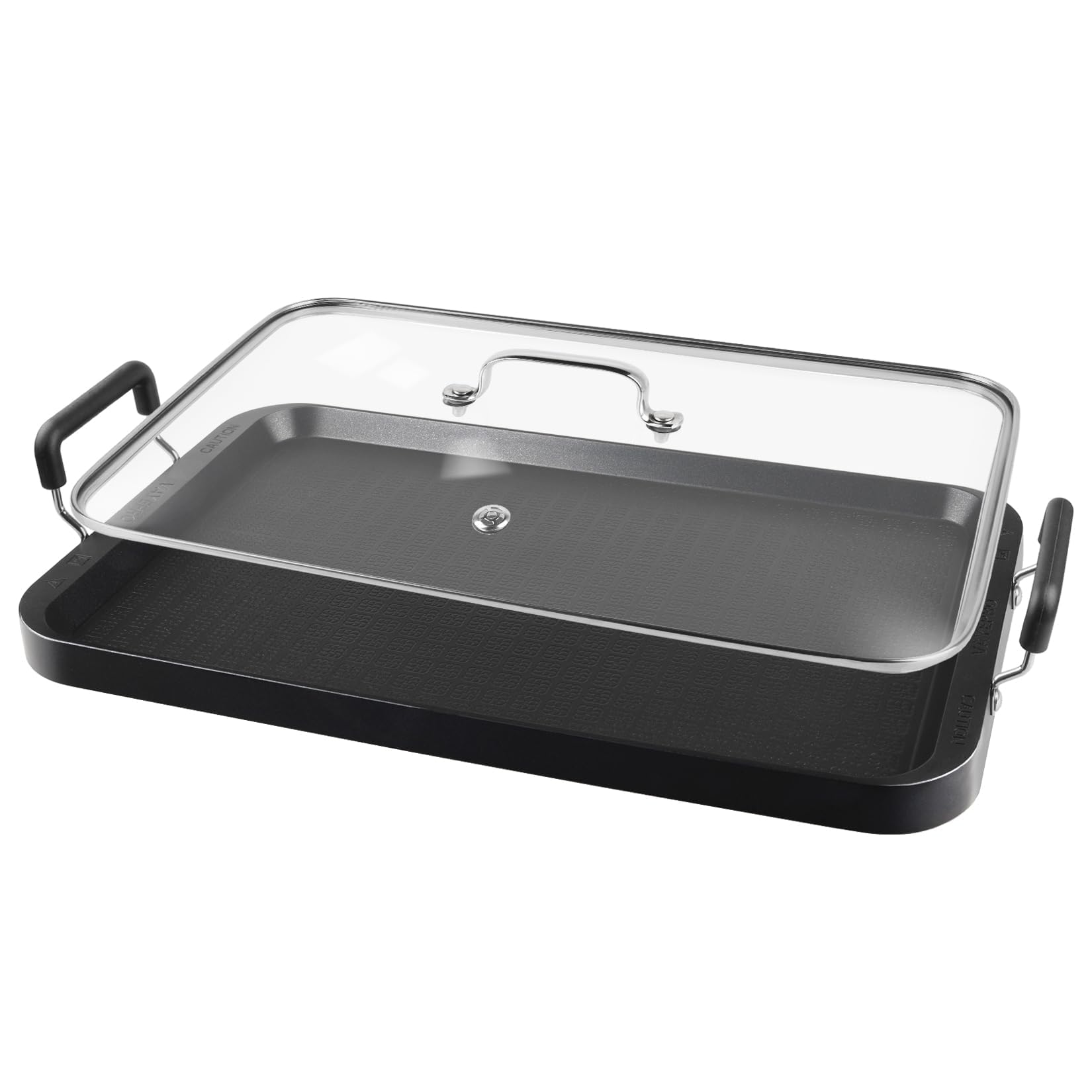 Vayepro 2 Burner Griddle Pan with Glass Lid, Stove Top Flat for Glass Stove Top,
