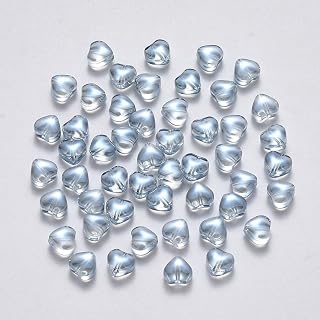 100pcs Heart Shape Clear Glass Beads with Top Hole Mini Heart Loose Beads Spacer for Valentine Jewelry Making Supplies 6x6x4mm Steel Light Blue