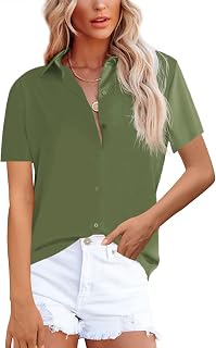 NONSAR - Women's Elegant Long Sleeve Stand Collar Blouse Casual Office Shirt, Pink Short Sleeves.