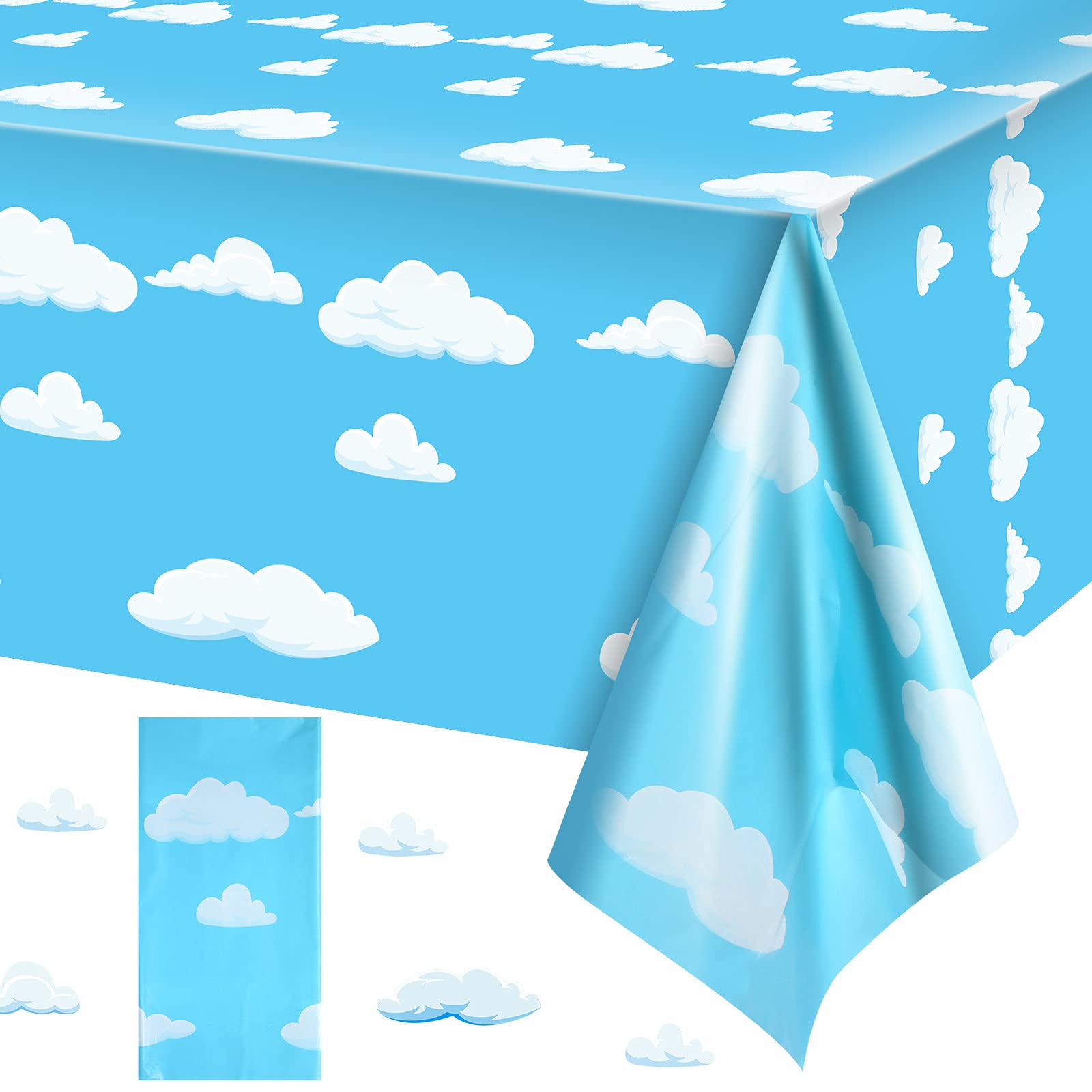 Tatuo 1 Pcs Blue Sky White Clouds Cartoon Story Tablecloth | 54 x 108 Inch, Cart