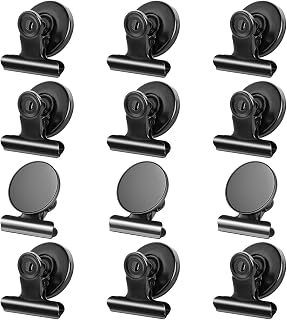 Grtard 12 Pack Magnetic Clips, Fridge Magnets Refrigerator Magnets | Strong Magnetic Clips Heavy Duty, Whiteboard Magnet Clip for Office Home Classroom Organization Kitchen Accessories(Black)
