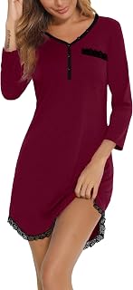 Women's Sexy Cotton Nightgown with V-Neck Button and Pyjamas Lace Nightgowns Women and Soft Maternity Nursing Nightgown Sleepwear
