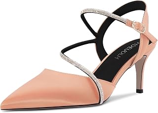 HDEUOLM Women's Needle Mid Heel Pointed Toe Sandals Slingback Diamond Crystal Party Cute 6.5 CM Heels