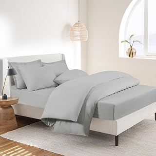 RUIKASI King Bedding Set 4 Piece Light Grey - Duvet Cover Kingsize Sets with Microfiber Fitted Sheet and Pillow Cases