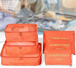Packing Cubes for Suitcase, Laundry Bag, Machine Washable, Lightweight, Orange, 15.7 x 11.8 x 4.7 inches, Pack of 6