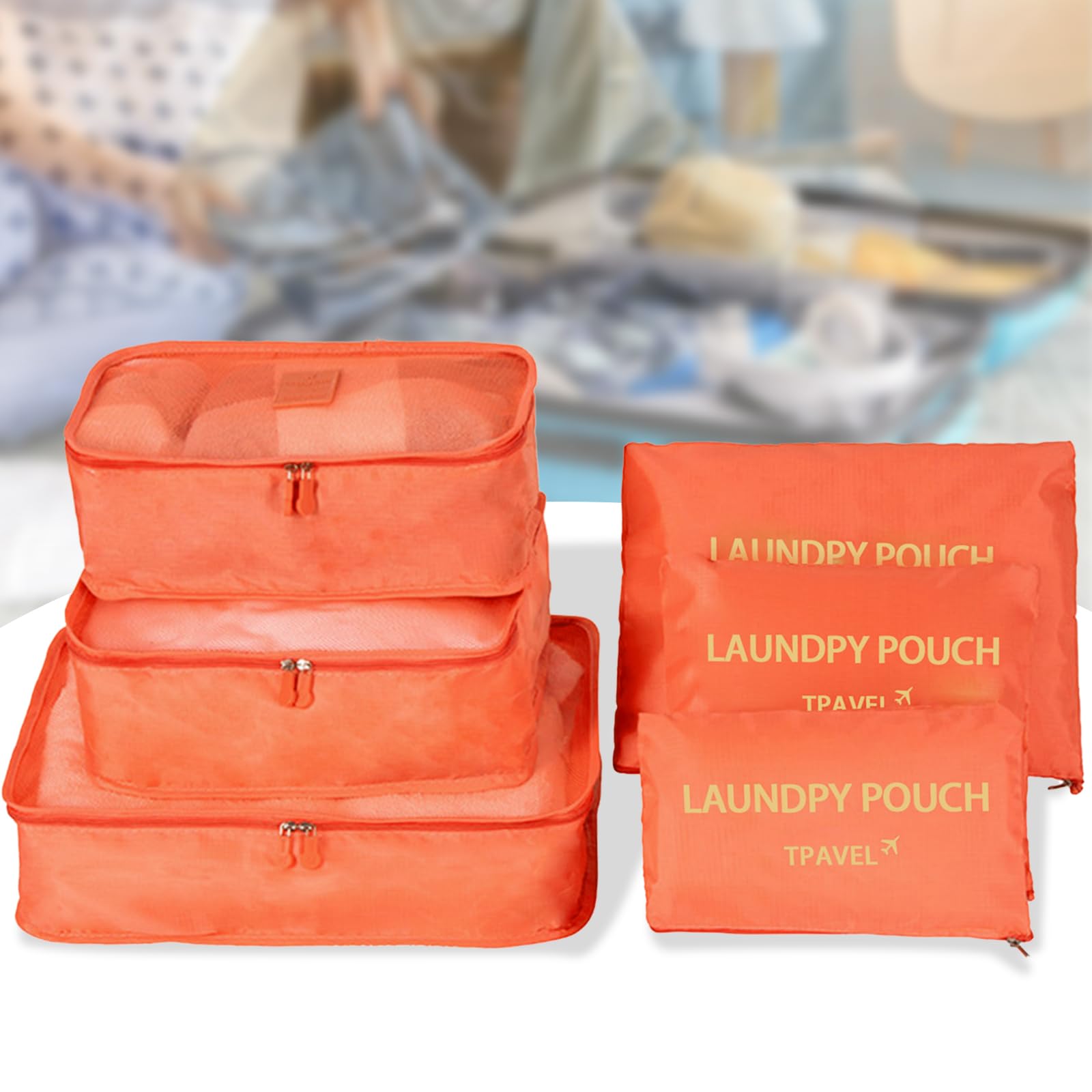 Packing Cubes for Suitcase, Laundry Bag, Machine Washable, Lightweight, Orange, 