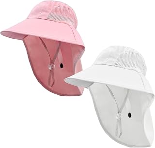 Rosoz Kids Sun Hat with Neck Flap UV Protection Summer Toddler Beach Hat Unisex Ponytail Hat Wide Brim Fishing Hat