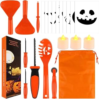 HANSGO Pumpkin Carving Kit, 22 PCS Easy Halloween Pumpkin Carvings Tools | Halloween Pumpkin Carvings Tools Set with Ledcandles, Carving Stencils, Storage Bag
