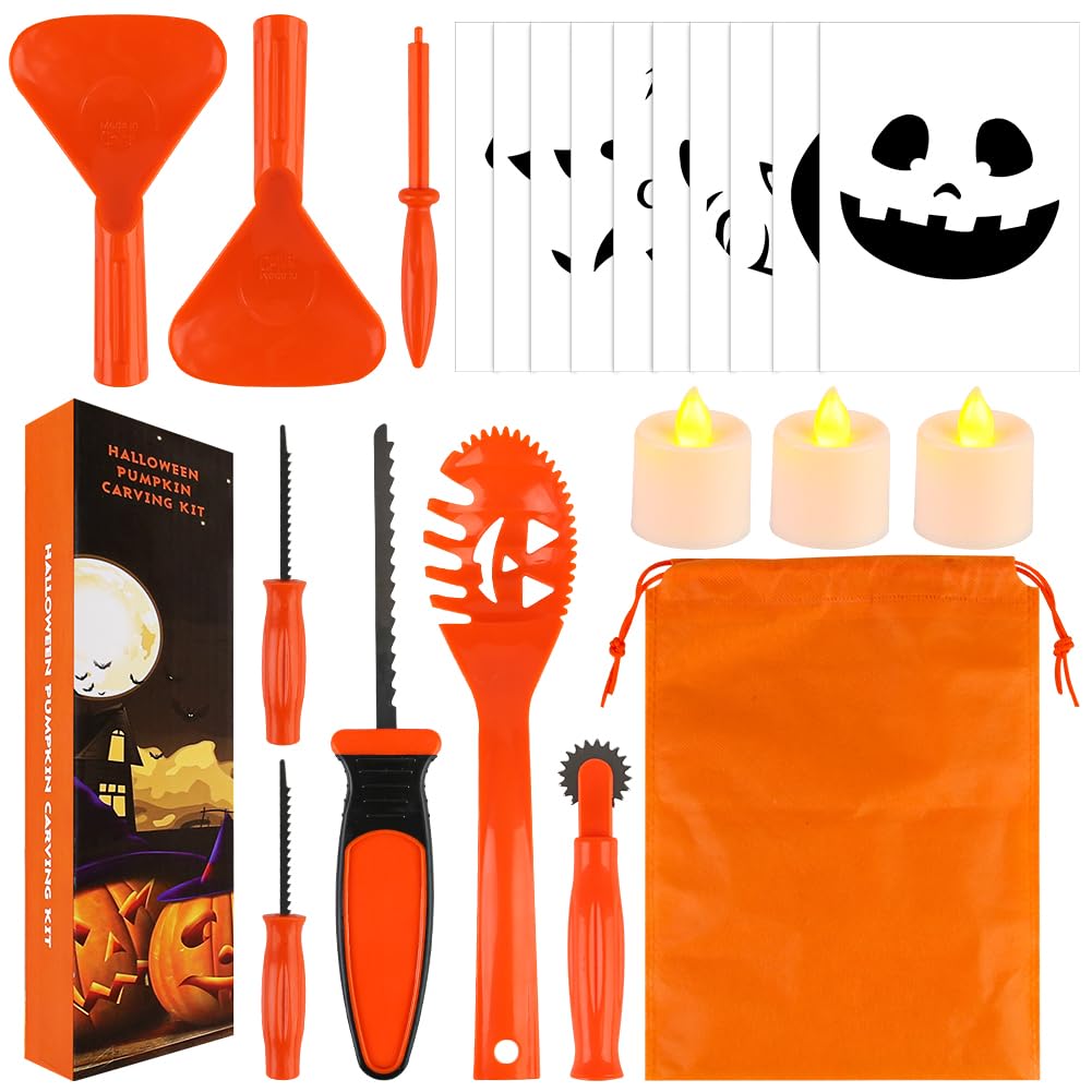 HANSGO Pumpkin Carving Kit, 22 PCS Easy Halloween Pumpkin Carvings Tools | Hallo