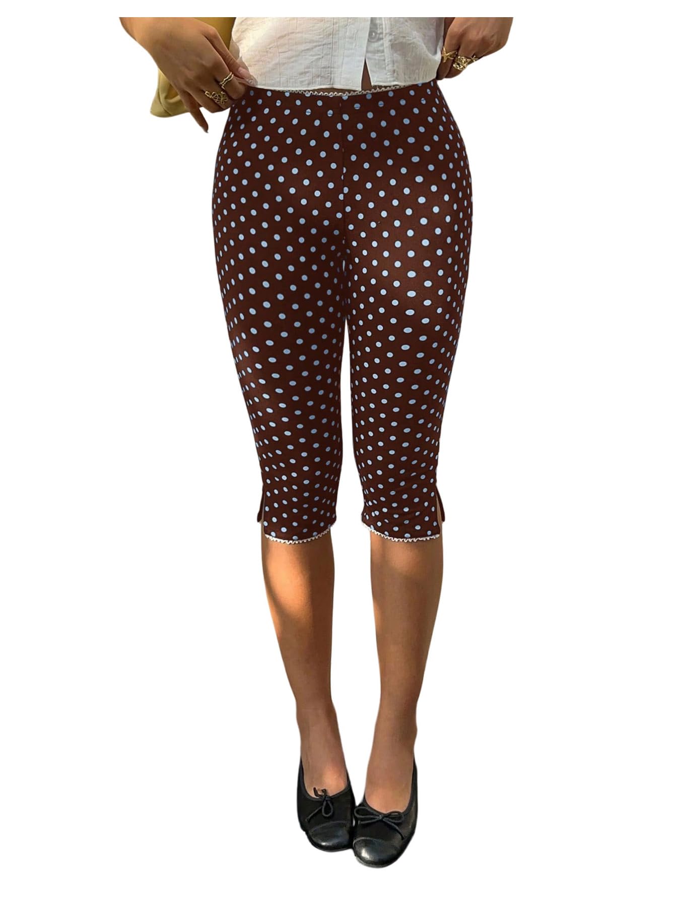 Milumia Women's Plaid Capri Leggings Low Waisted Split Hem Capris Pants