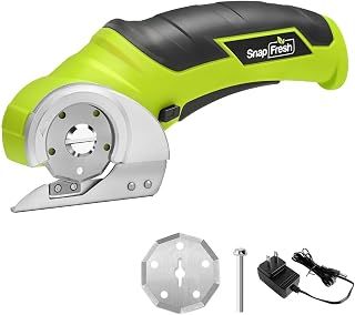 SnapFresh Cordless Electric Scissors, 4V Electric Mini Box Cutter, Carpet & Cardboard Cutter Tool with a Replacement Blade/Charger, Rotary Cutter for Cardboard Packages Leather Plastic （Green）