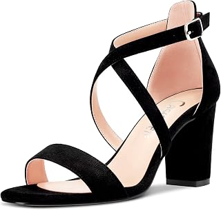 Castamere Women's Block Chunky High Heel Open Toe Sandals Strappy Cross Buckle Wedding Sexy Dress Shoes