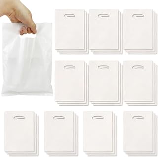 30 PCS Plastic Party Favor Small Gift Bags 6x8 Inches White Goodie Bags with Handle for Birthday Party Christmas Halloween Thanksgiving