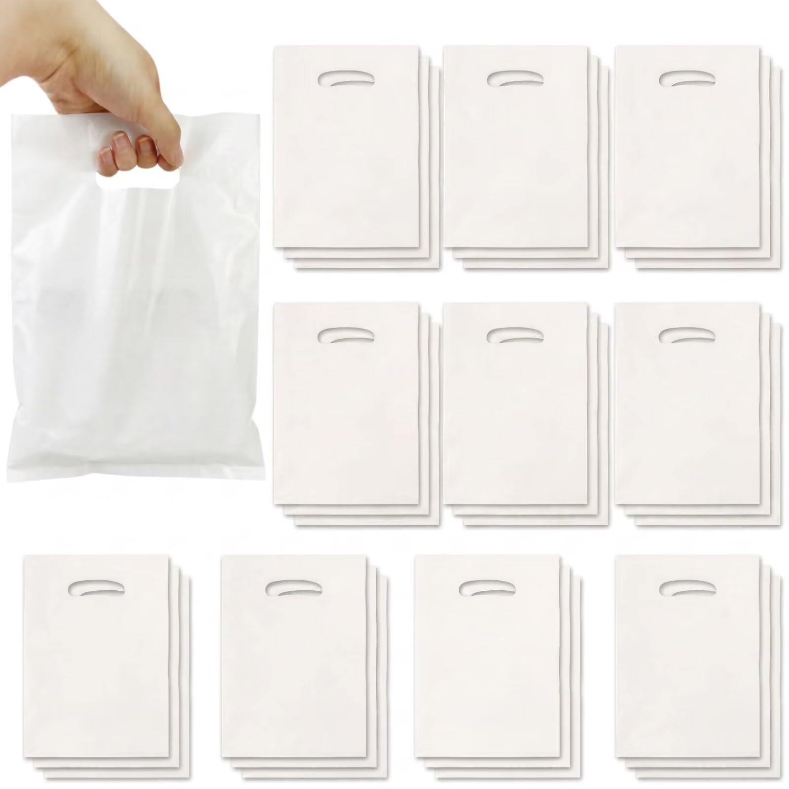 30 PCS Plastic Party Favor Small Gift Bags 6x8 Inches White Goodie Bags with Han