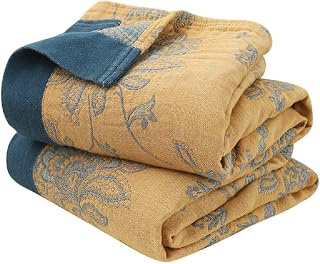 Boho Throw Blanket for Bed - 100% Cotton Vintage Travel Quilt - All Season Blanket Yellow Floral Printed Home Decor Farmhouse Bed Blankets, Super Soft Warm Blanket for Sofa Couch Bed Chair, 60"×80"