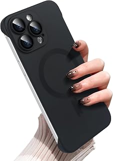 Omio Magnetic Slim Case for iPhone 16 Pro Compatible with MagSafe, Matte PC Ultra-Thin Bumper Frameless Borderless Minimalist Design with Camera Lens Protector for Men Women, Black Titanium