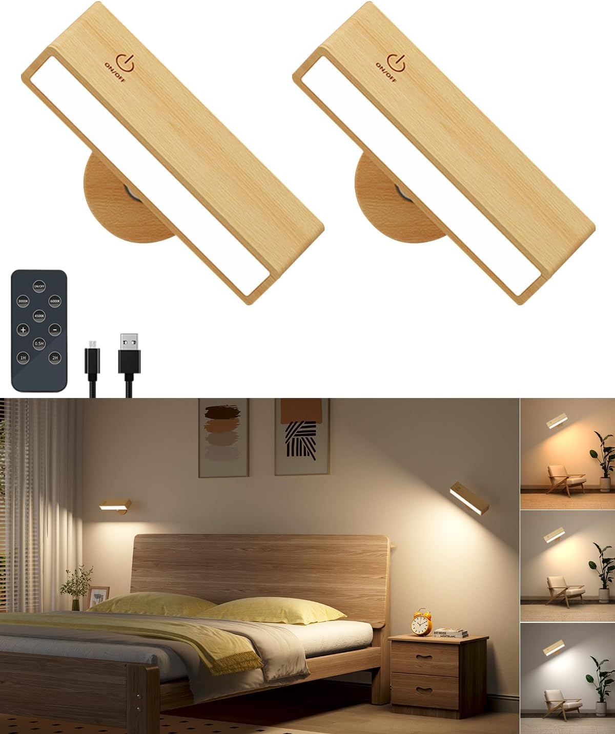 DetarZinLED Rechargeable Wall Lights,Battery Operated Wall Sconce with Remote,Ro