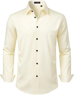 J.VER Mens Stretch Dress Shirt Long Sleeve Formal Solid Business Casual Button Down Shirt Wedding Prom