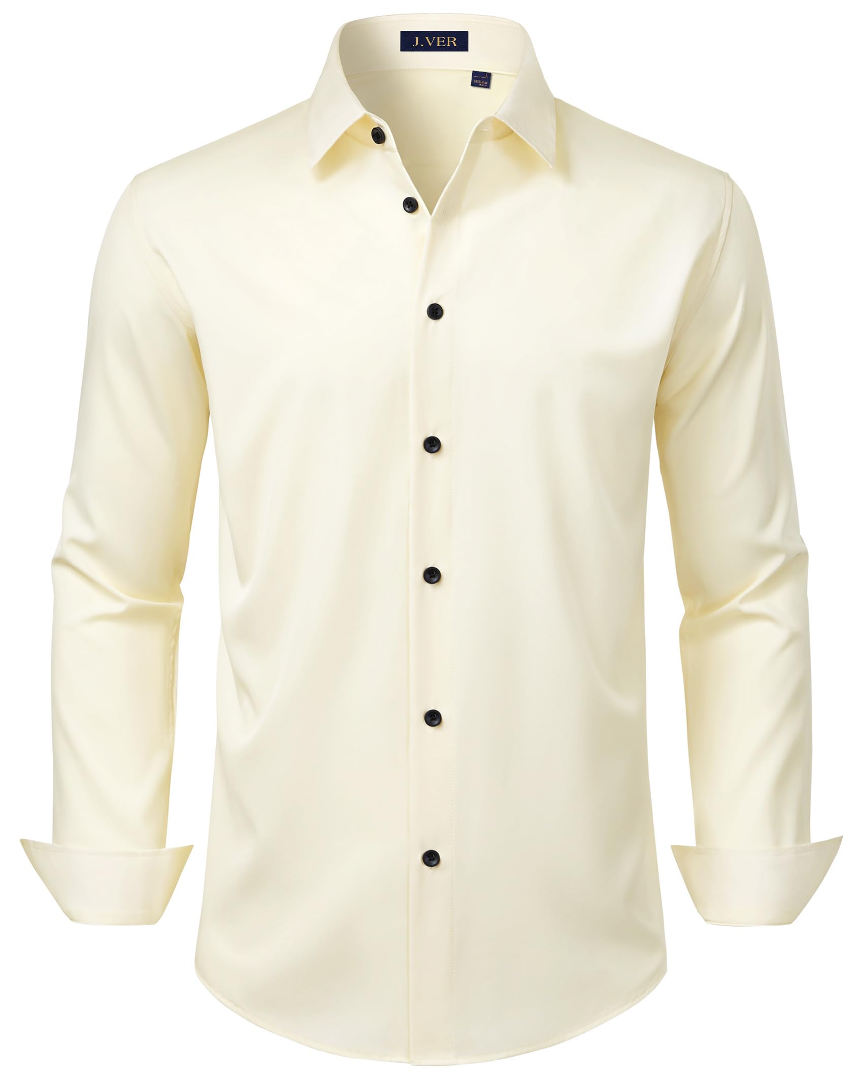 J.VER Mens Stretch Dress Shirt Long Sleeve Formal Solid Business Casual Button D
