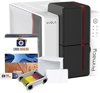 Evolis Primacy 2 Dual Sided Card Printer & Supplies Bundle (PM2-0025-A) | Supplies Included, color ribbon, 100 blank cards and card Imaging card design software