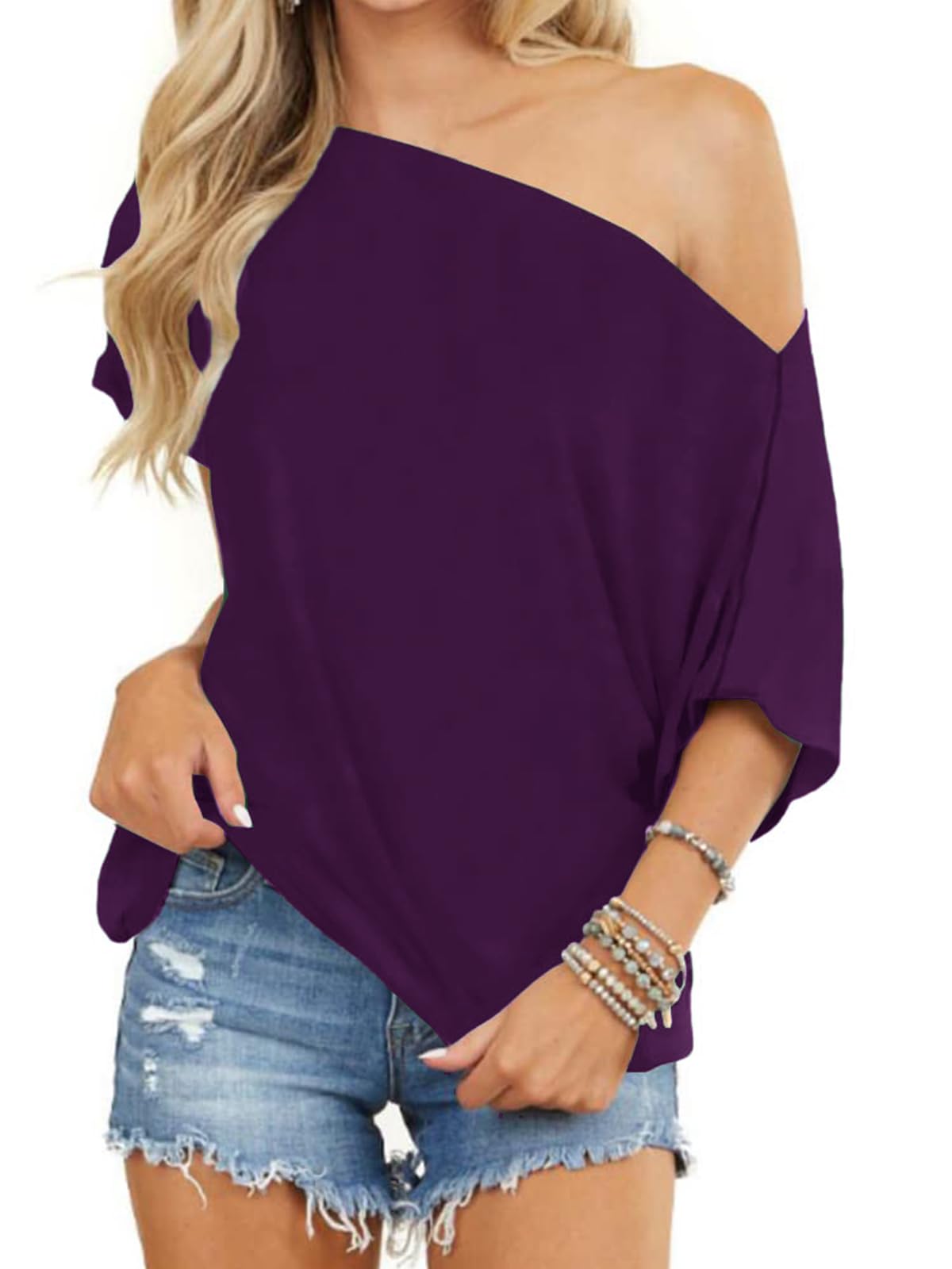 Eniloyal Womens Cold Shoulder Tops Short Sleeve Loose Fit Batwing Summer Going O
