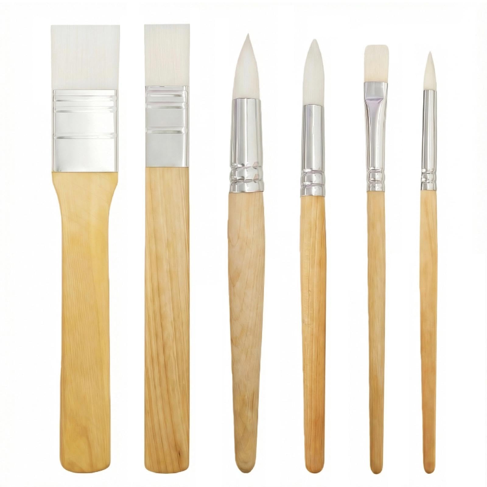 6 Pack Nylon Stencil Brushes Set, Wood Handle for Stenciling, Watercolor & Acryl