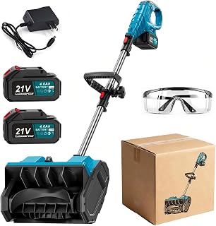 ZEEKMUSS 21V Cordless Snow Blower Set, 13-Inch Electric Snow Shovel with Brushless Motor, 2 Li-ion Batteries, Adjustable Handle, Safety Switch for Driveways and Sidewalks (2 Battery Blue)