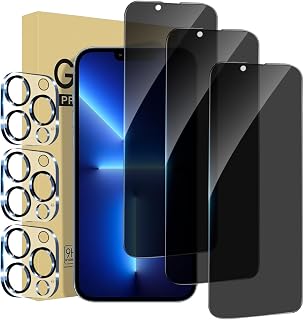 iPhone 13 Pro Max 3 Pack 3 Screen Protector with Camera Lens Protection, Full Coverage, Anti-Spy Tempered Glass Film, 9H Hardness, Easy