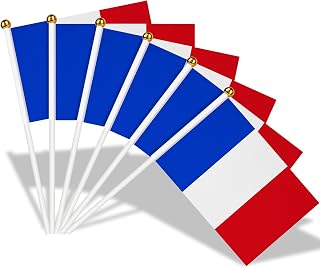 AhfuLife 15 x Small French Flags, Mini French Flags with Solid White Pole 30 cm for Eurovision Garden Bar Euro Football Match, World Cup, National Party – 14 x 21 cm