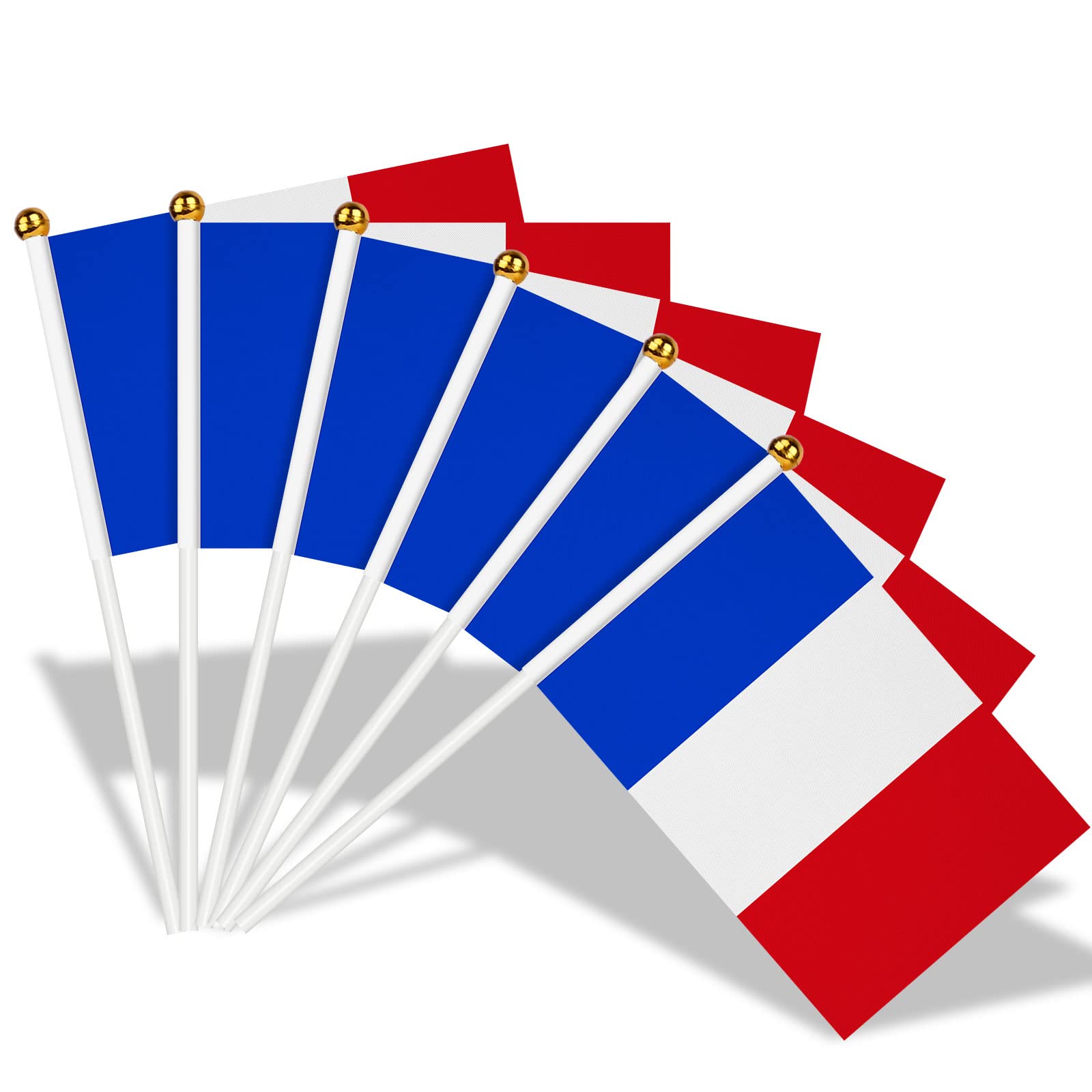 AhfuLife 15 x Small French Flags, Mini French Flags with Solid White Pole 30 cm 