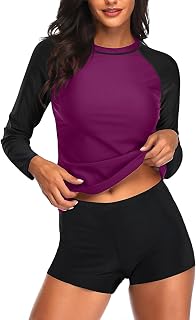 Daci Women Two Piece Rash Guard Long Sleeve Swimsuits UV UPF 50+ Swim Shirt Bathing Suit with Boyshort Bottom