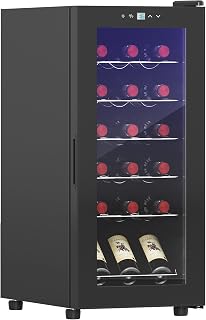 HOMCOM 50L Wine Cooler 18 Bottles 5-18° Freestanding Wine Fridge Black | Glass Door, LED Light, Temperature Control, Digital Touch Screen
