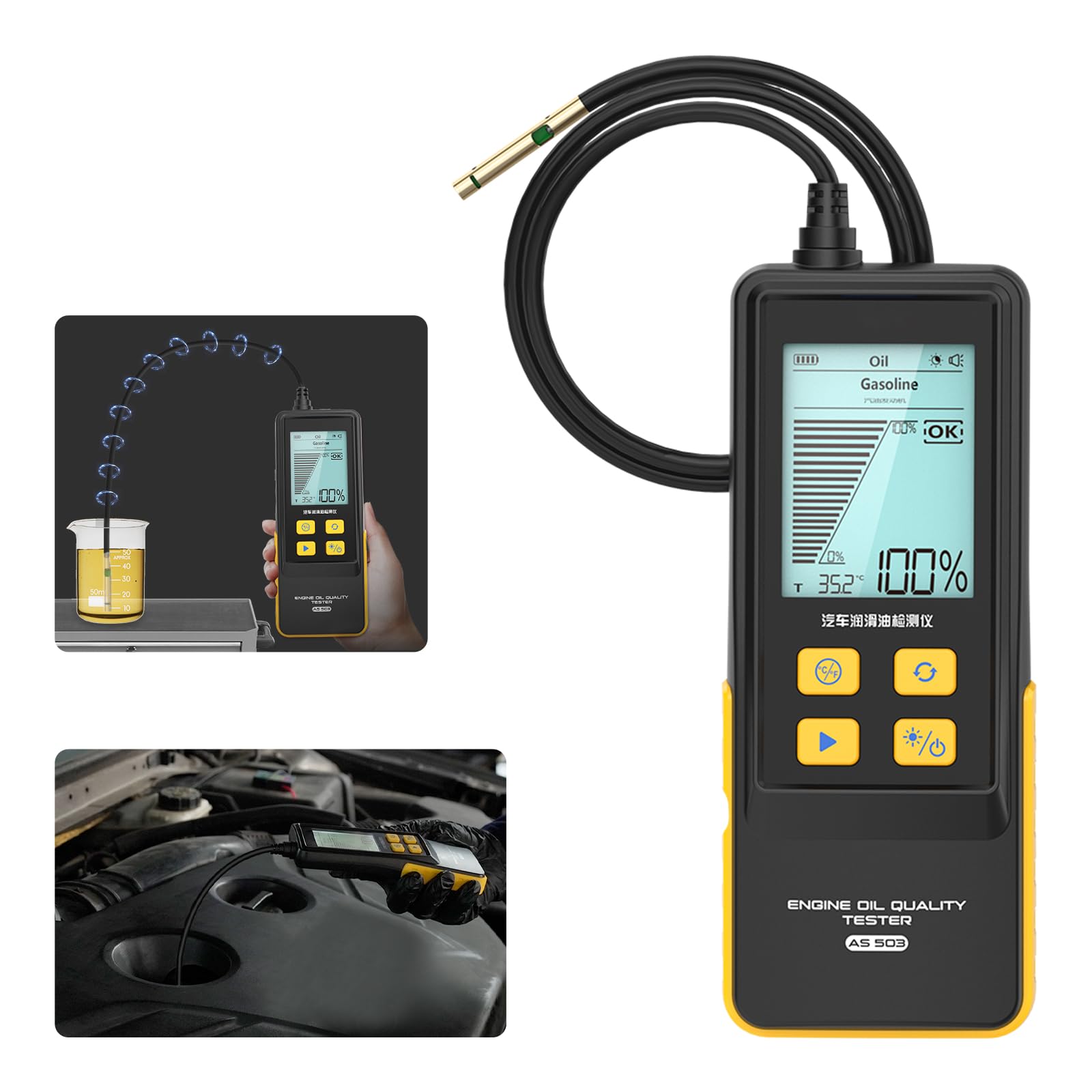 AS503 Engine Oil Tester Kit Gasoline & Diesel Engine Oil Quality Test Kit Transm