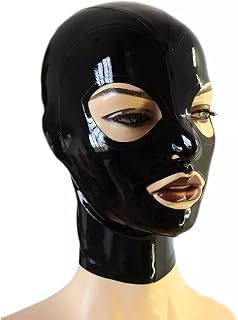 GREEFEI Black Latex Hood Mask Handmade,Rubber Hood with Back Zipper Unisex,Latex Hood for Theme Party Masquerade
