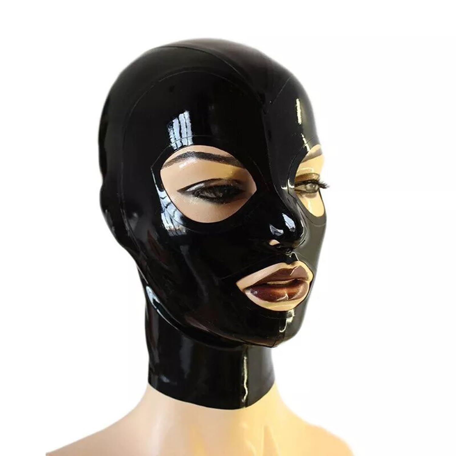 GREEFEI Black Latex Hood Mask Handmade,Rubber Hood with Back Zipper Unisex,Latex