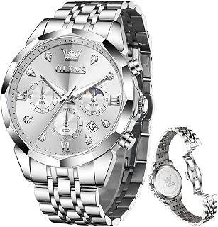 OLEVS Mens Luxury Casual Diamond Watches Big Dial Stainless Steel Waterproof Business Dress Analog Luminous Date Display