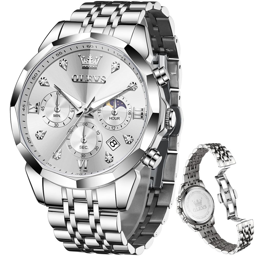 OLEVS Mens Luxury Casual Diamond Watches Big Dial Stainless Steel Waterproof Bus