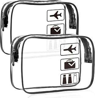 Parsuko 2 PCS Clear Travel Toiletries Bag, TSA Approved, Waterproof, Black | Cosmetic Clear Makeup Bag with Zipper, Travel Essentials, PVC, for Women and Men, Travelling and Holiday, 20cm*6cm*15cm