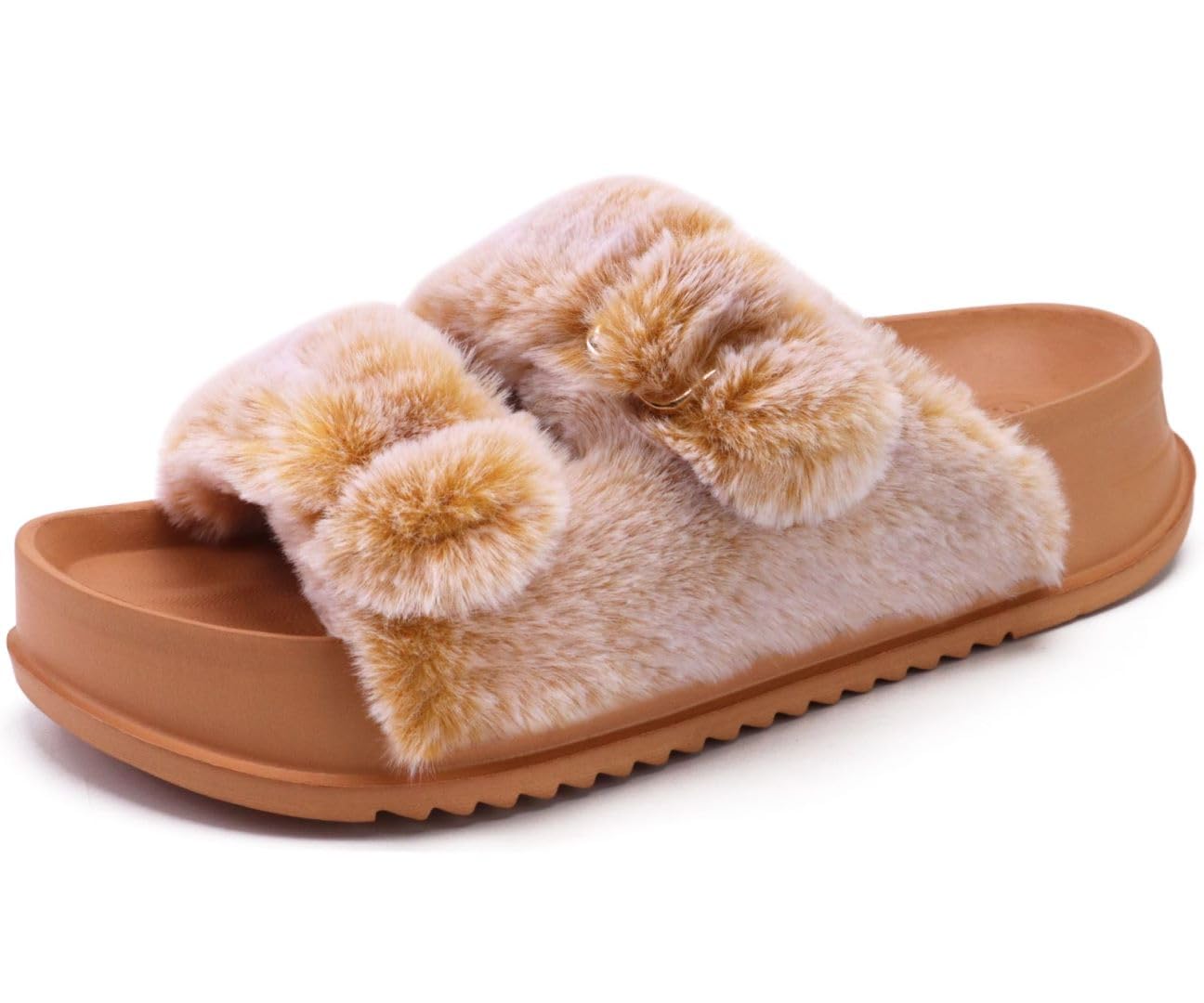 KuaiLu Women's Orthopaedic Plush Warm Slides Sandals with Soft Footbed, Cuddly A