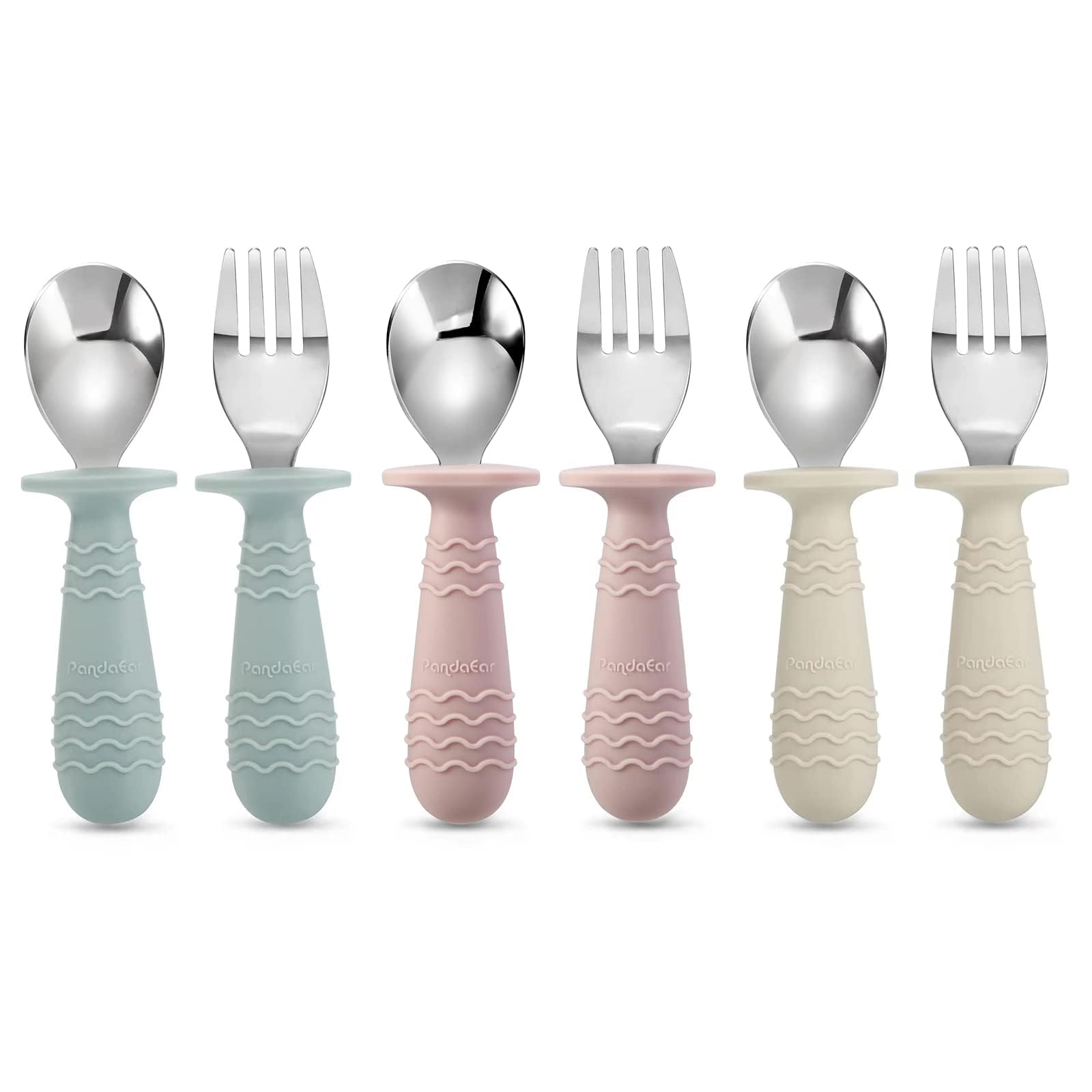 PandaEar 6 Pieces Baby Toddler Silicone Stainless Steel Utensils Silverware Spoo