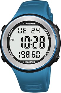 Mens Pedometer Watch for Walking Step Counter Watch No Charging, No App Connection, with EL Backlight. Simple, Practical Choice for Mobile-Free Fitness Enthusiasts TIMEURE-2308 (Blue)