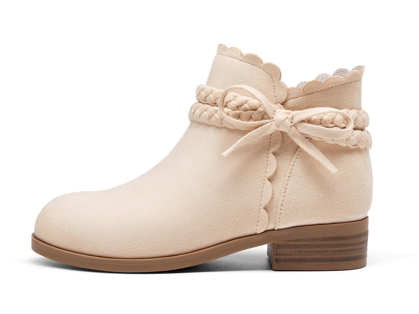 Coutgo Girls Bow Ankle Boots Low Heel Zip Booties Braided Strap Dress Shoes