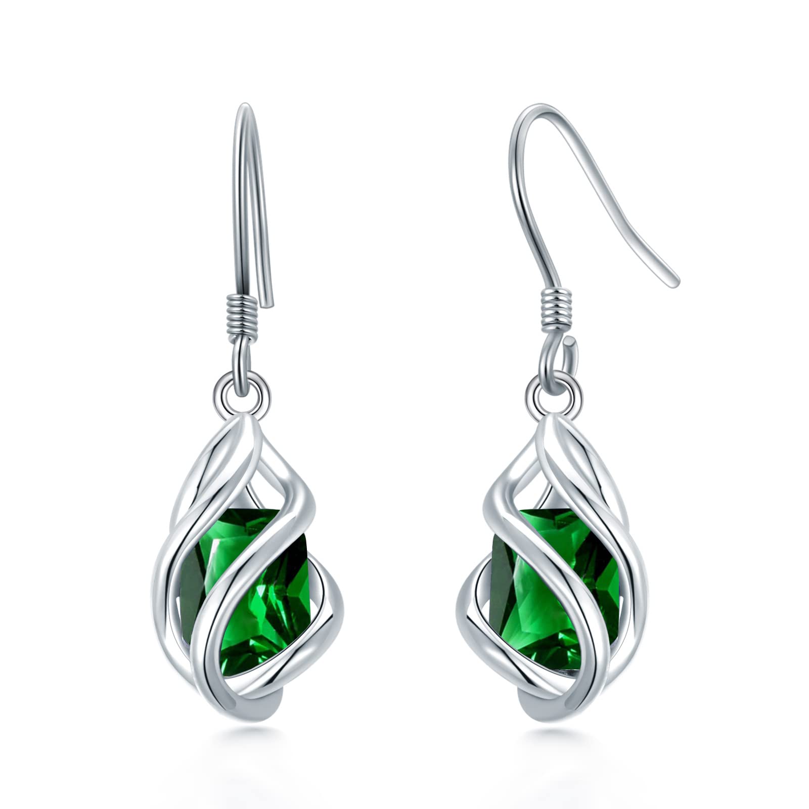 Seiyang Birthstone Earrings 925 Sterling Silver Gemstone Dangle Drop Leverback E
