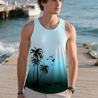 Men's Running Tank Top Sleeveless Palm Graphic Vacation Muscle Summer Beach