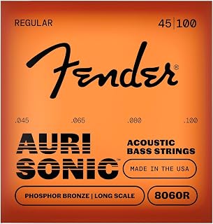 Fender Accessories 073-8060-400 Phosphor Bronze Bass Guitar Strings, Light | Bronze Phosphor,.45-.100 Medium Caliber, Long Scale, Warm & Balanced Sound, 4-String Acoustic Bass, 4x Pack