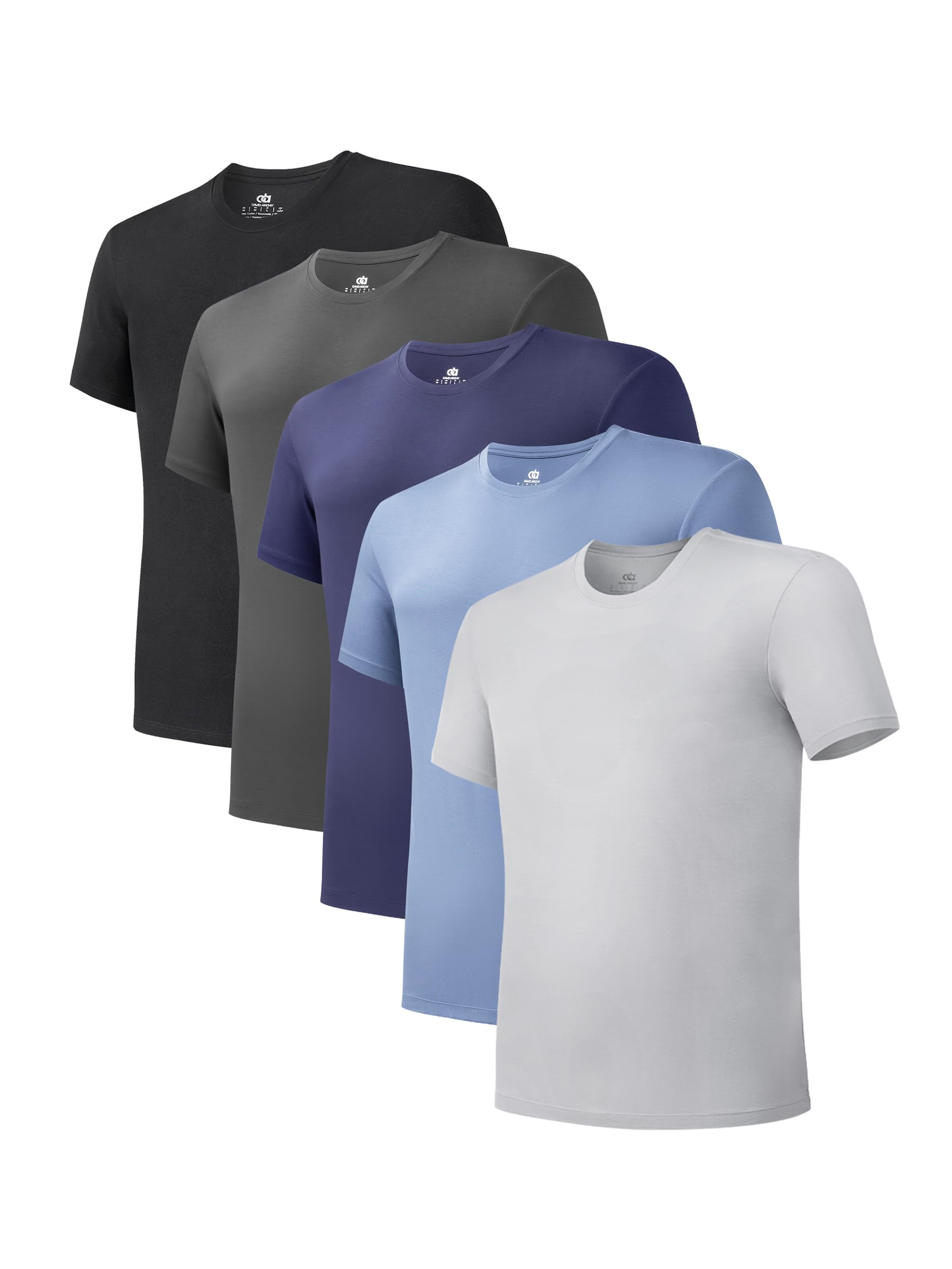 DAVID ARCHY Men's Bamboo Rayon Breathable Crew Neck Undershirts 3/5 Pack