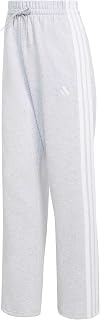 adidas Donna Essentials 3-Stripes Open HEM Fleece Pants, Light Grey Heather/White, L