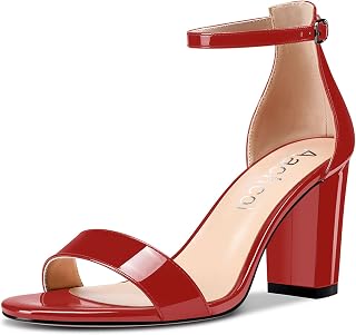 Aachcol Women's Open Toe Sandals Ankle Strap Chunky Block Mid Heel Heel Party Shoes 8.5 cm