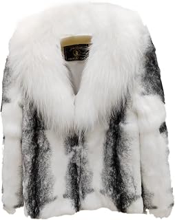 LVCOMEFF Women Real Rabbit Fur Coat with Genuine Fox Fur Collar Animal Print Furry Fluffy White Color?